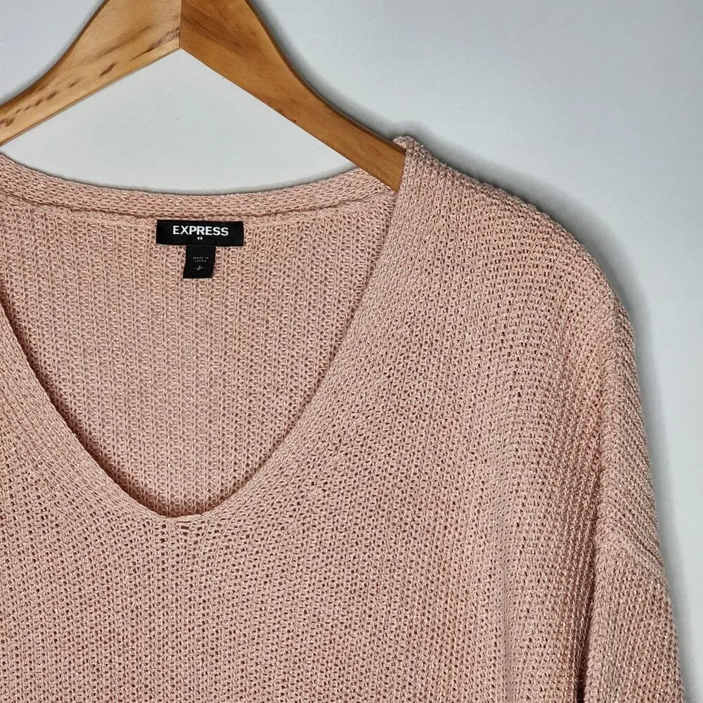 Express Pink Metallic Short Sleeve Sweater Women's Size Small